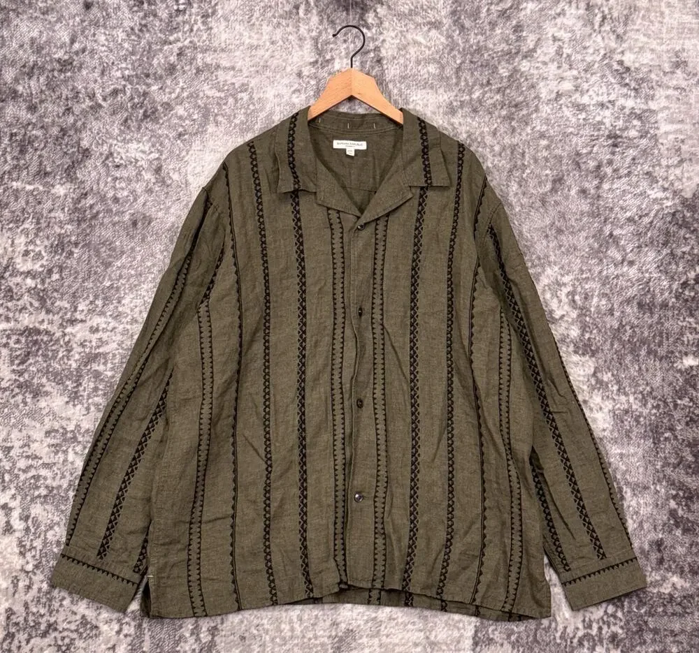 Banana Republic Shirt XXL Mens Standard Fit Embroidered Long Sleeve Resort Linen